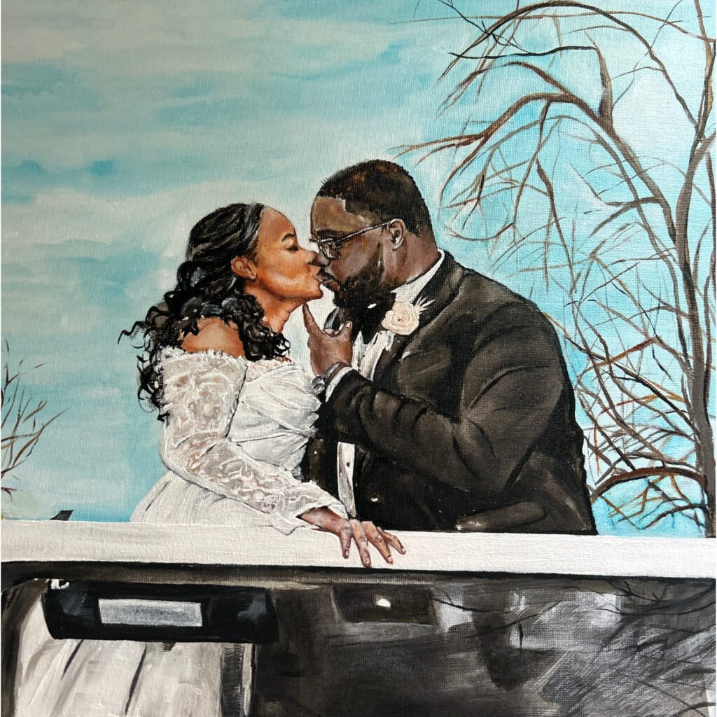 Romantic live wedding painting capturing a meaningful ceremony moment