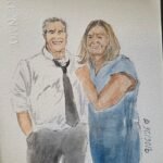 Live wedding guest portrait artist painting with watercolors
