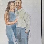 Live watercolor couple portraits for wedding guests