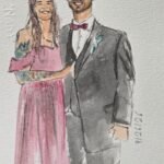 Live guest portrait artist painting watercolor wedding portraits in Dayton, Ohio